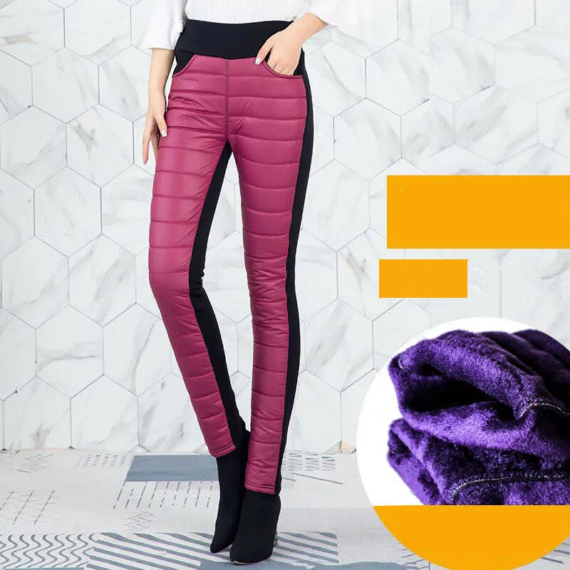 Mom's Pants Show Thin High Waist And Plush Cotton Pants - Wine Red
