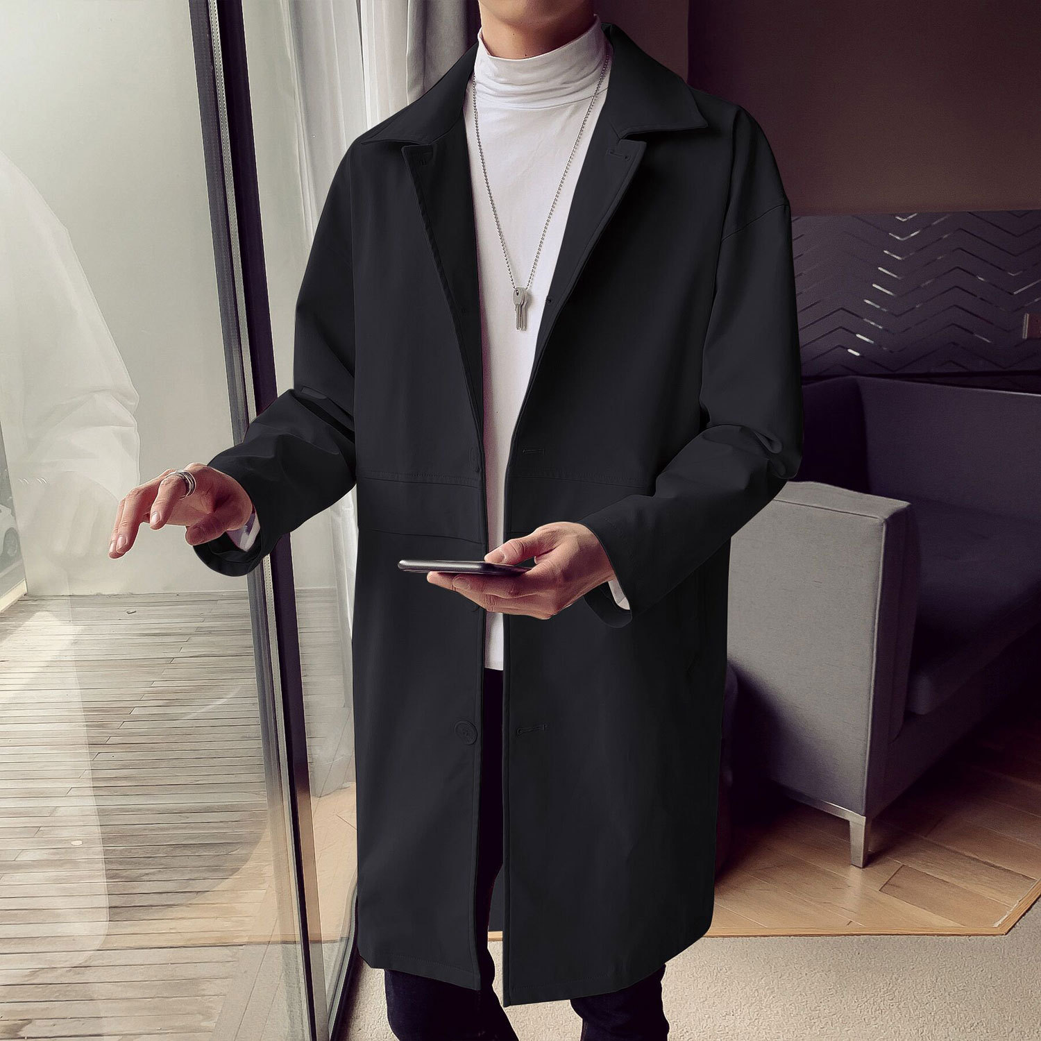 Men's Mid-length Loose Casual Windbreaker