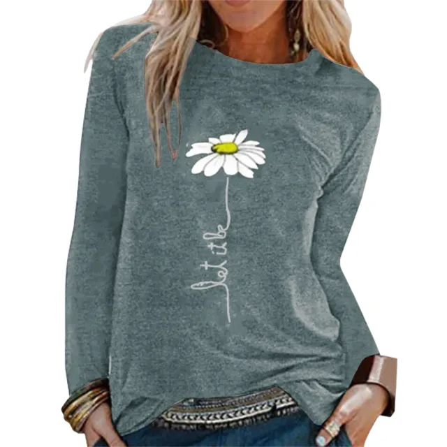 Women's Round Neck Embroidered Long Sleeve T Shirt Blue - Shop at LoveMi