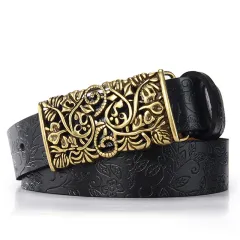 Women's Leather Casual Multifunctional Denim Skirt Belt - Black - View 1