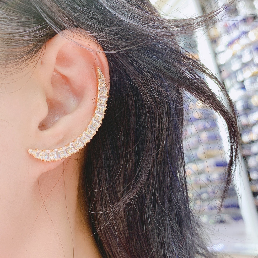 S925 Silver Needle Crescent Zircon Earrings