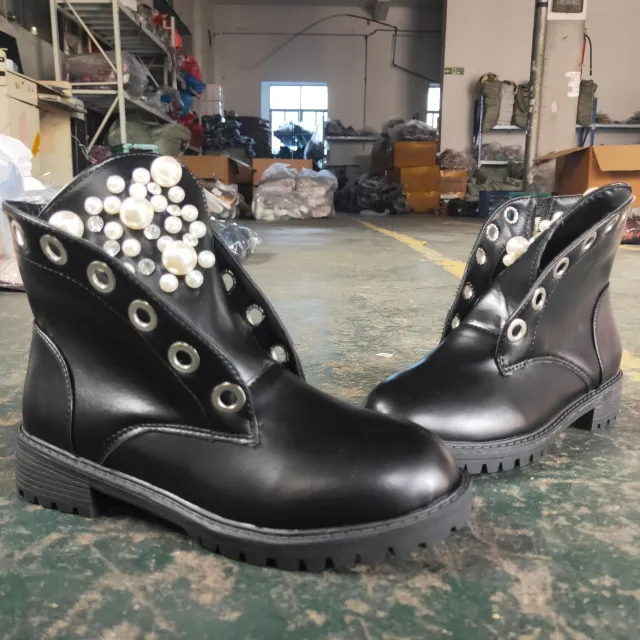 Pearl Lace Up Comfortable Pu Martin B oots Black - Shop at LoveMi