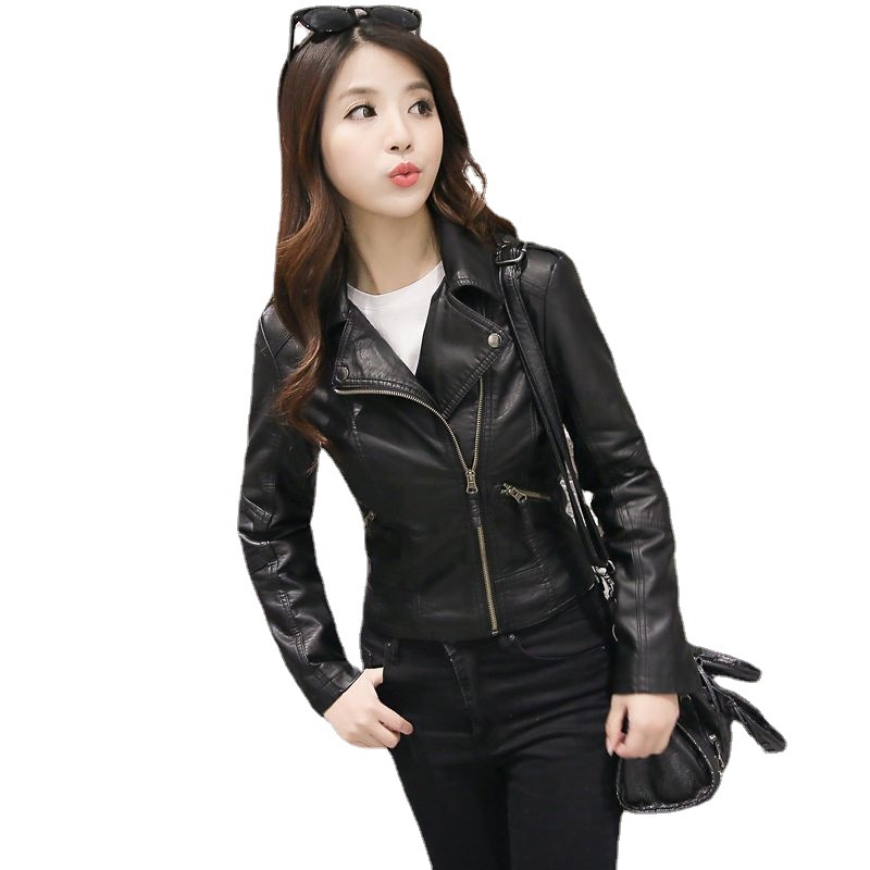 Women's Short Korean Style Slim Leather Jacket 66Black - Shop at LoveMi