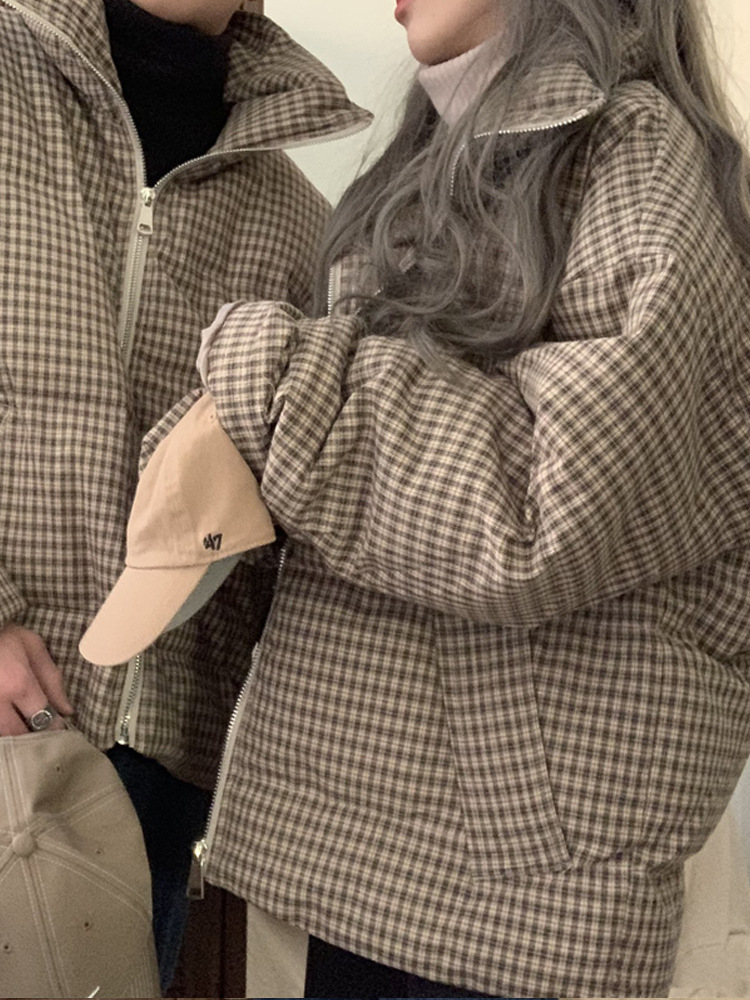 Hong Kong Style Retro Relaxed Plaid Cotton Padded Clothes