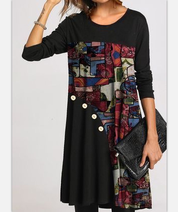 Casual Temperament Women's Pullover Round Neck A-Line Skirt Dress