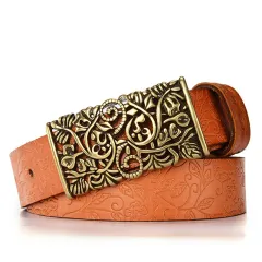 Women's Leather Casual Multifunctional Denim Skirt Belt - Camel - View 1