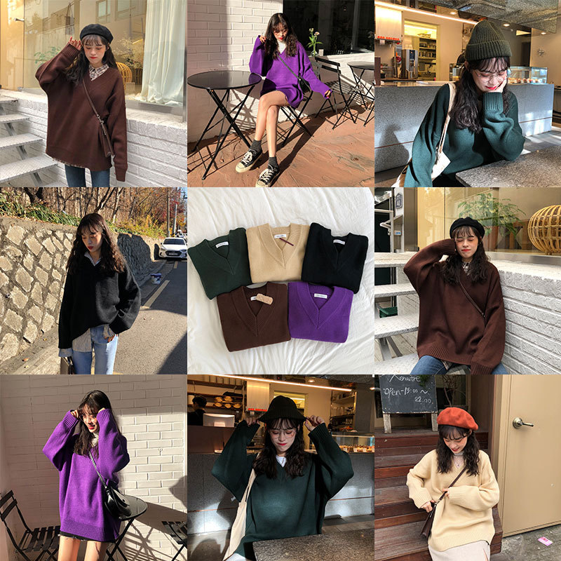 All-match Long-sleeved V-neck Pullover Sweater