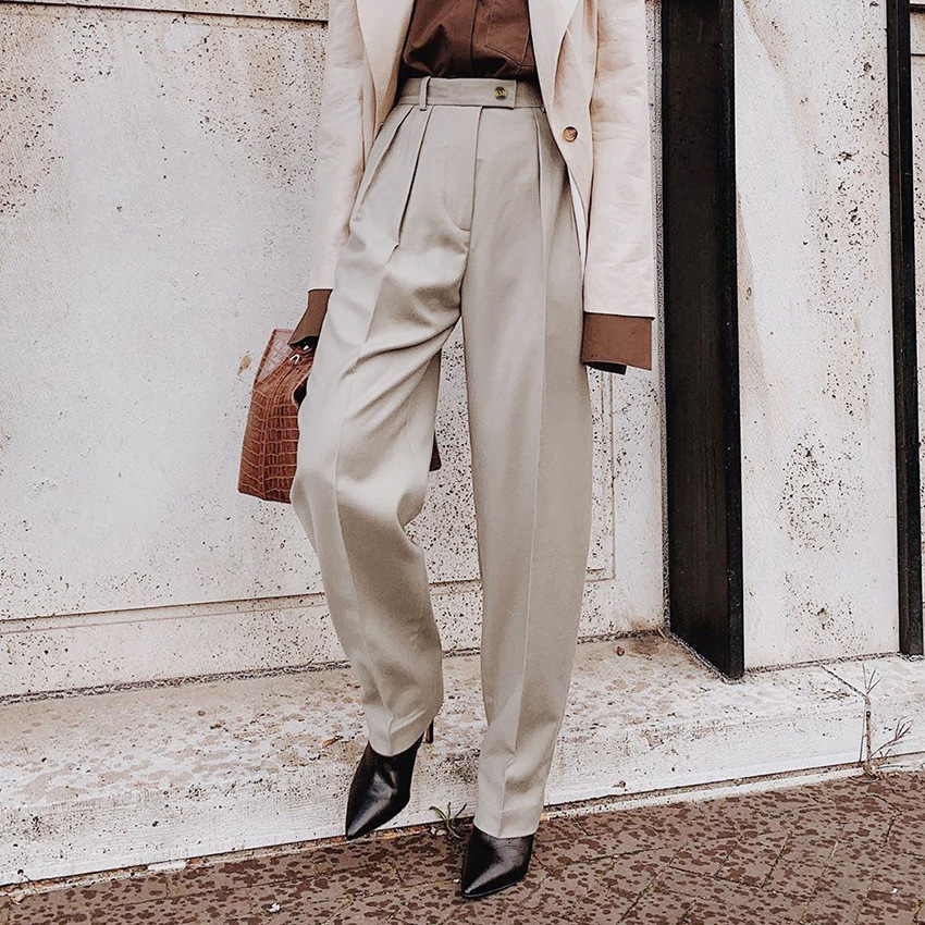 Women's Suit Pants Straight High Waist Casual Trousers Drape Trousers