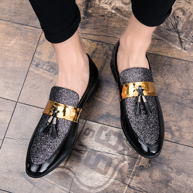 Large Size Leather Shoes England Pointed Toe Sequined Casual Men's Shoes