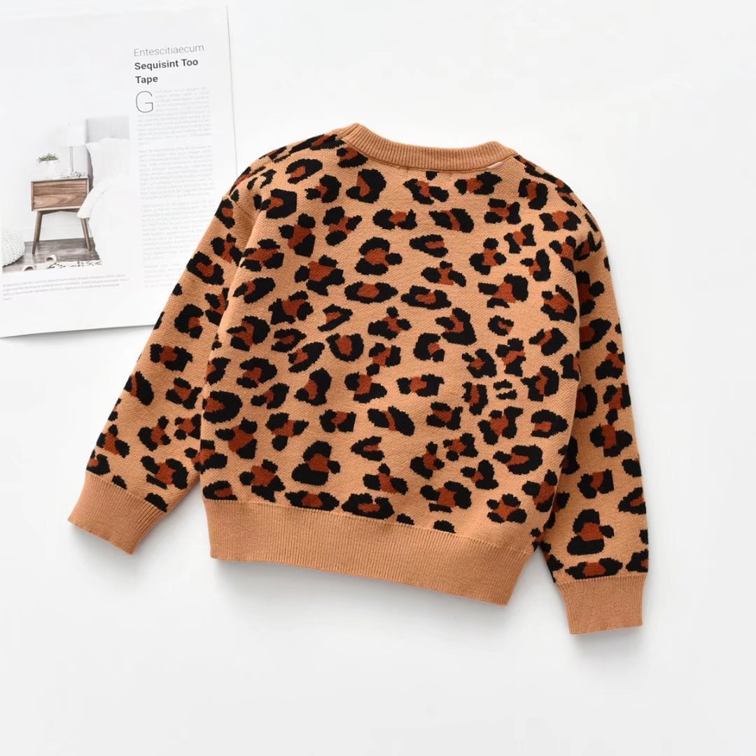 New Korean Style Jumper Leopard Sweater For Kids in Brown