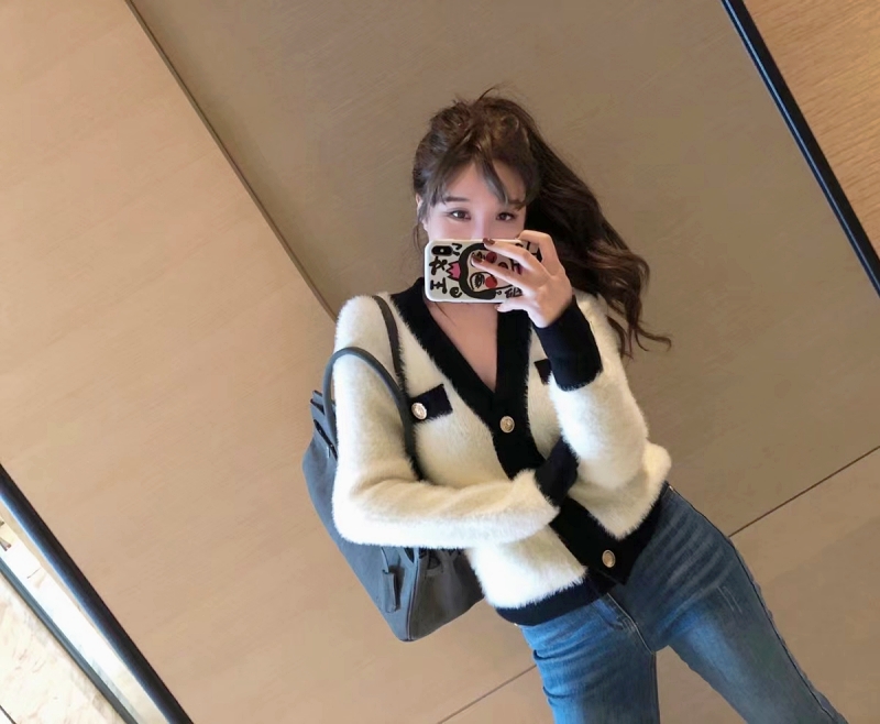 Metal Buckle Imitation Mink Wool Knitted Cardigan Women