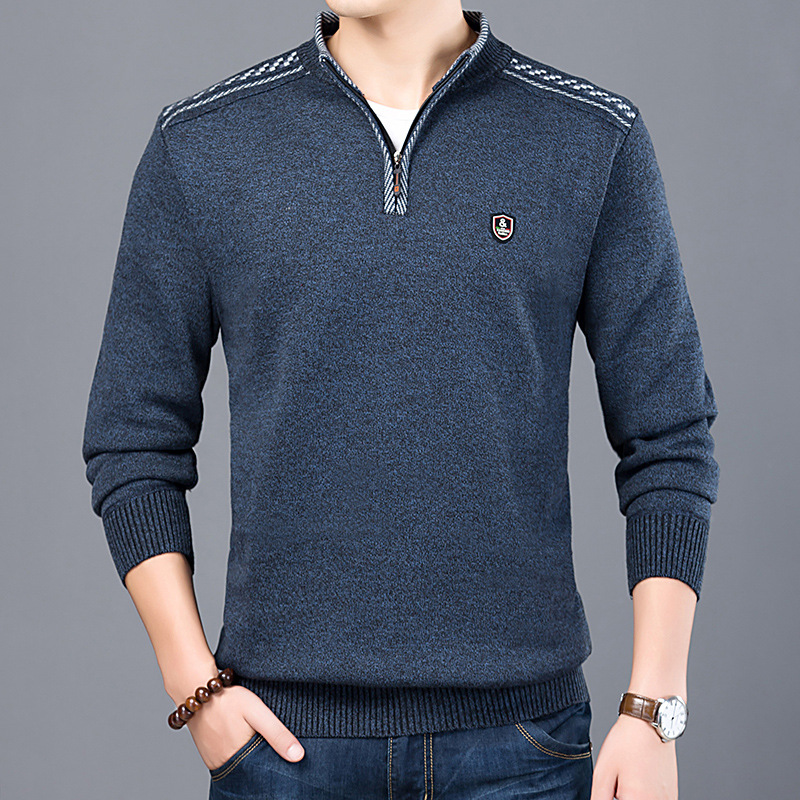 Middle-aged And Elderly Men's Long-sleeved Stand-up Collar Pullover Sweater