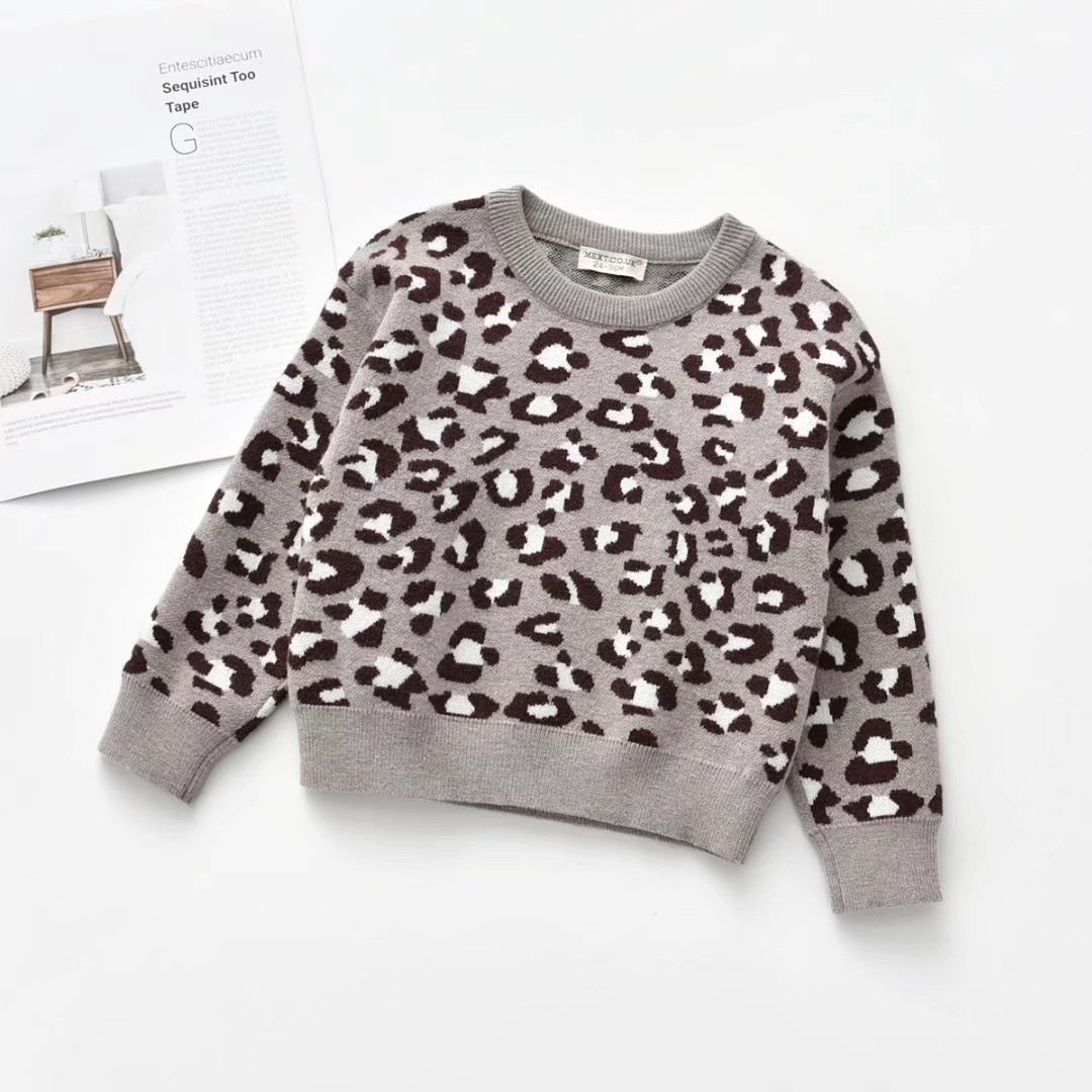 New Korean Style Jumper Leopard Sweater For Kids in Grey