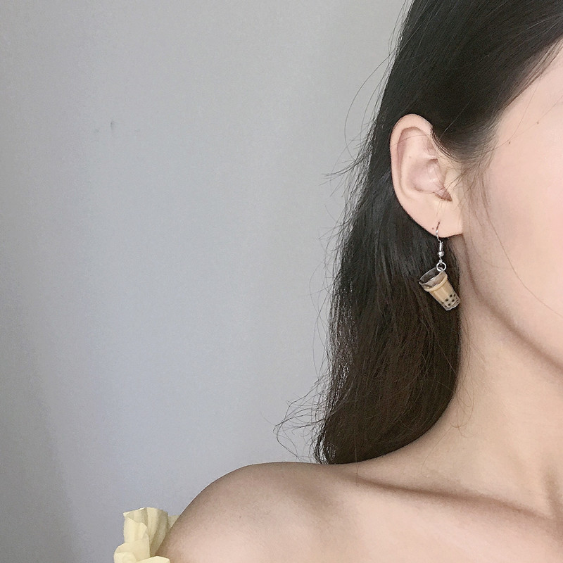 Creative Handmade Pearl Milk Tea Earrings Personalized Design Niche Earrings