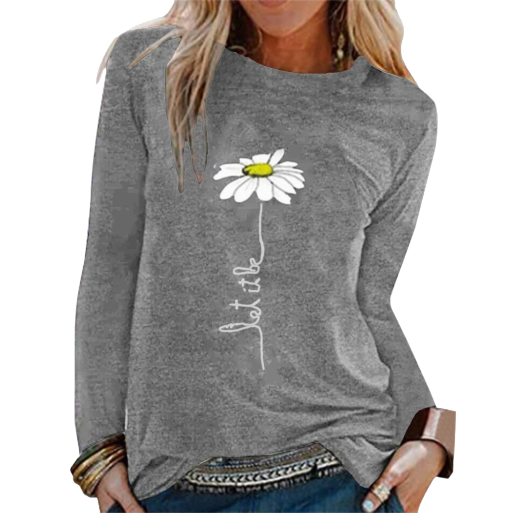 Women's Round Neck Embroidered Long Sleeve T-Shirt