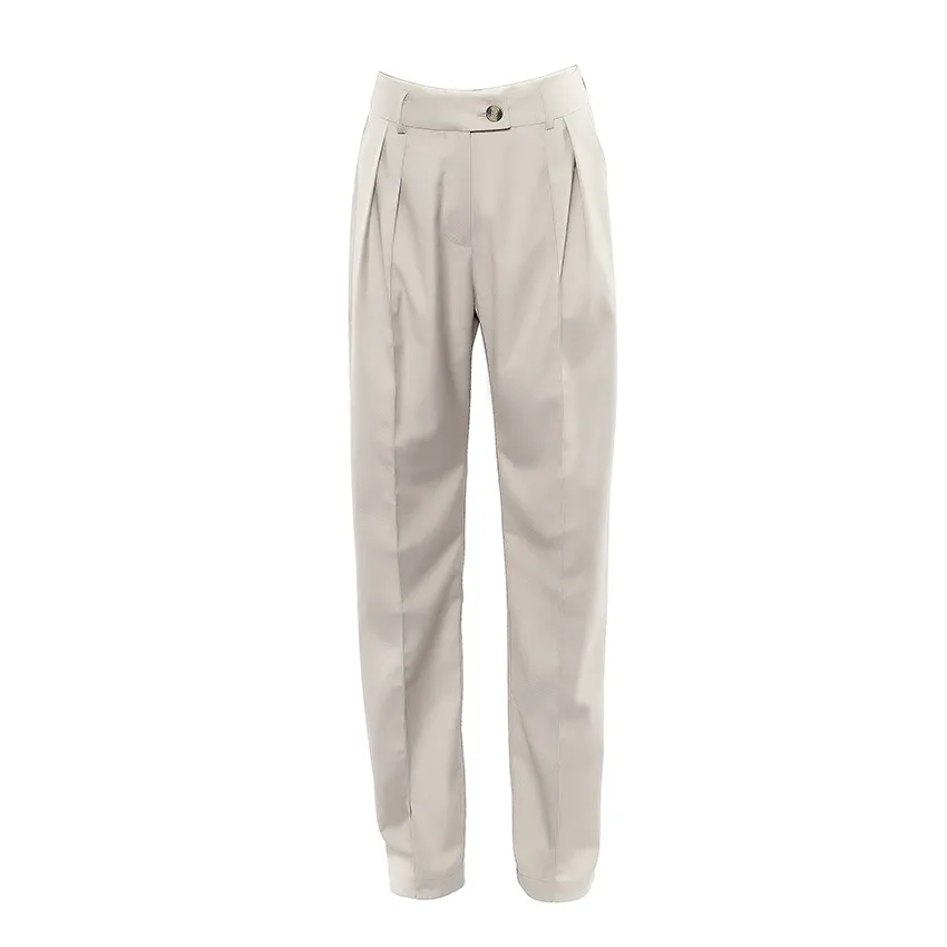 Women's Suit Pants Straight High Waist Casual Trousers Drape Trousers - Champagne-M