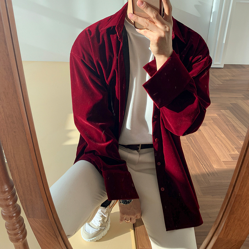 Warm Velvet Shirt Men's Long Sleeve Casual Versatile Korean Trend solid color shirt