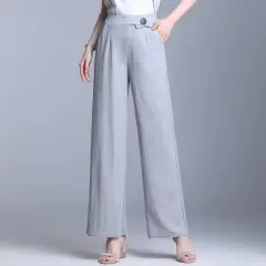 Elastic Waist Straight Leg All-Match Slim Casual Trousers - Grey - View 1