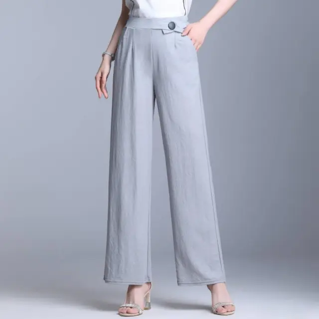 Elastic Waist Straight Leg All Match Slim Casual Trousers Grey - Shop at LoveMi