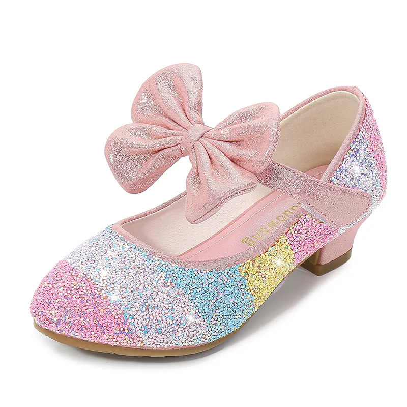 Spring Round Toe Soft Sole High Heel Princess Crystal Shoes - Pink