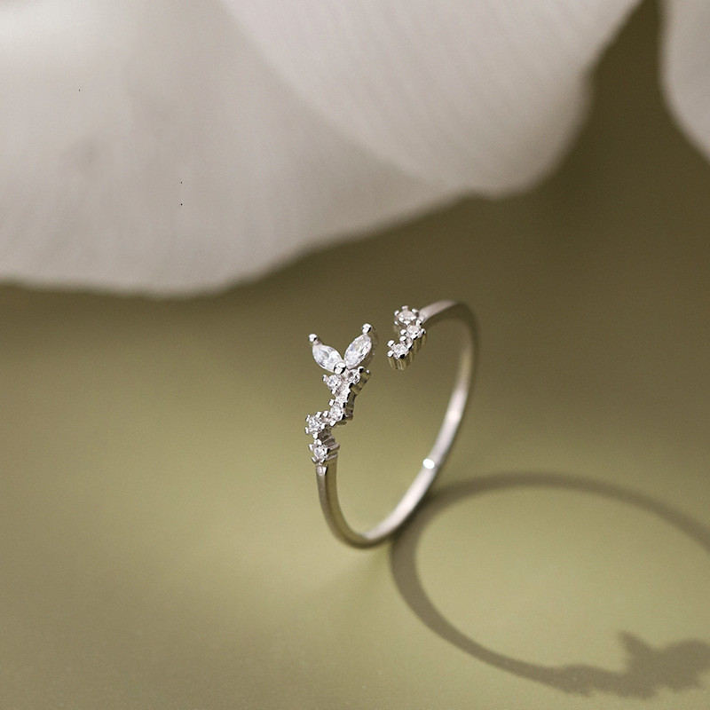S925 Sterling Silver Butterfly Leaf Ring A