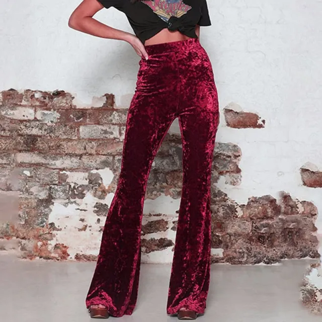 High Waist Gold Velvet Casual Bootcut Pants Gold - Shop at LoveMi