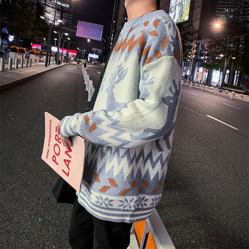 Fawn Round Neck Loose Pullover Sweater Men
