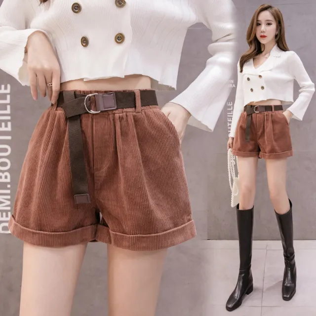 Shorts Women's High Waist Loose A line Wide Leg Wear 5 piece Flannel Pants Coffee - Shop at LoveMi