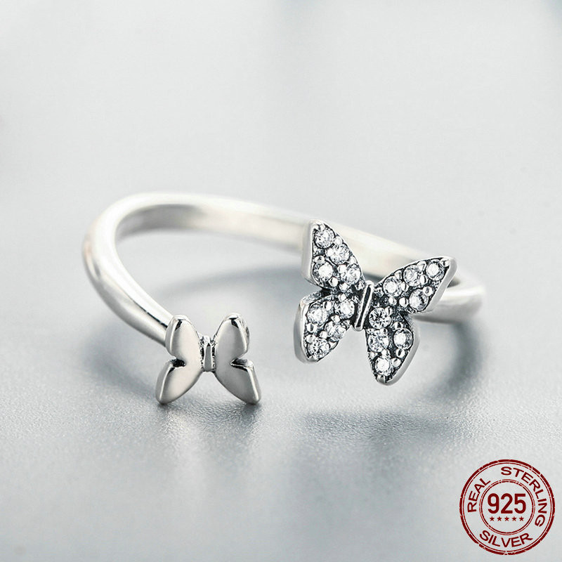 Popular Flying Butterfly S925 Sterling Silver Ring With Zircon Female Ring