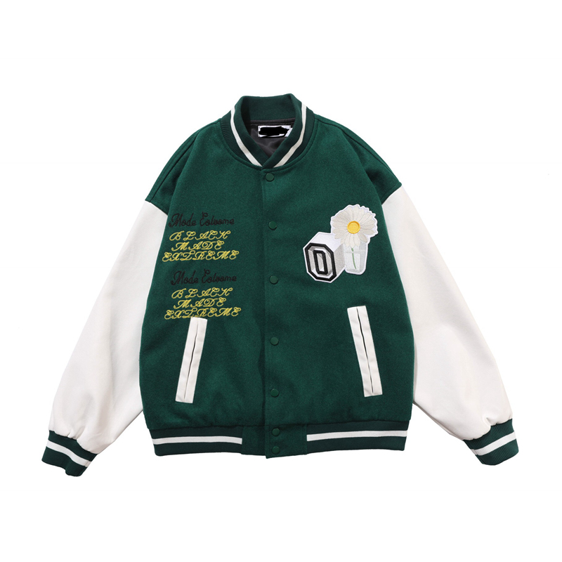 Flocking Embroidery Stitching Baseball Uniform Loose Jacket