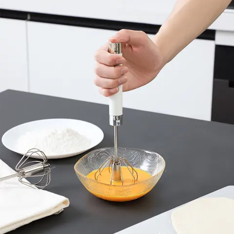 Semi-automatic Stainless Steel Egg Beater Whisk Hand Pressure Rotating