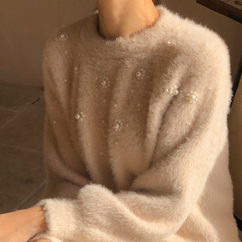 Fashion Gold Mink Handmade Pearl Sweater