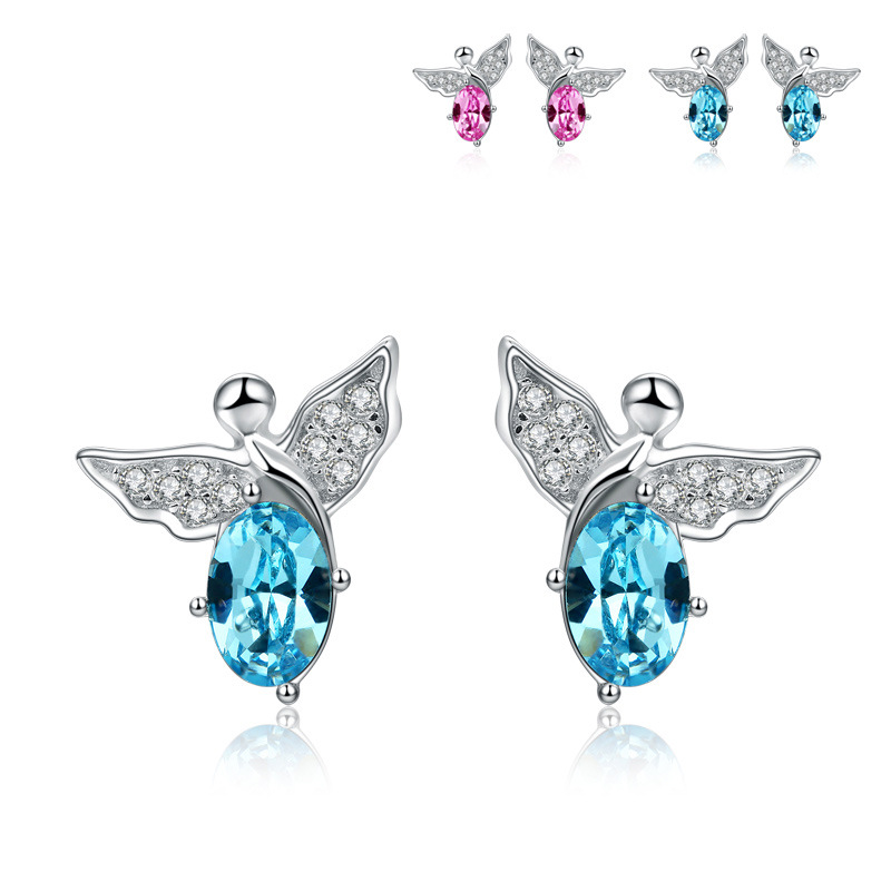 Diamond-encrusted Zircon  Sterling Silver Earrings Pop For Women
