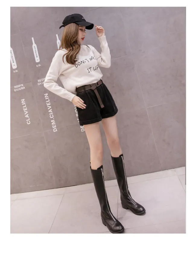 Shorts Women's High Waist Loose A line Wide Leg Wear 5 piece Flannel Pants Black - Shop at LoveMi