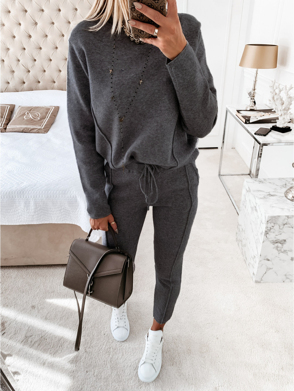 Sweater high collar trousers casual two-piece suit