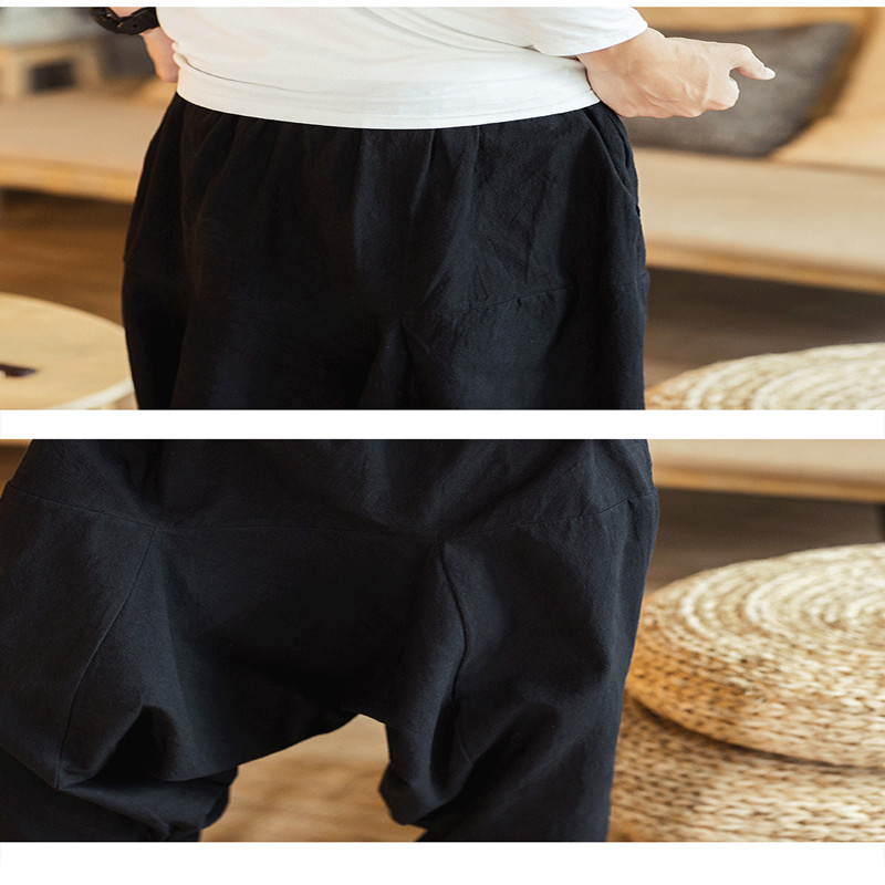 Linen Pants Men's Retro Plus Size Drop Harem Pants