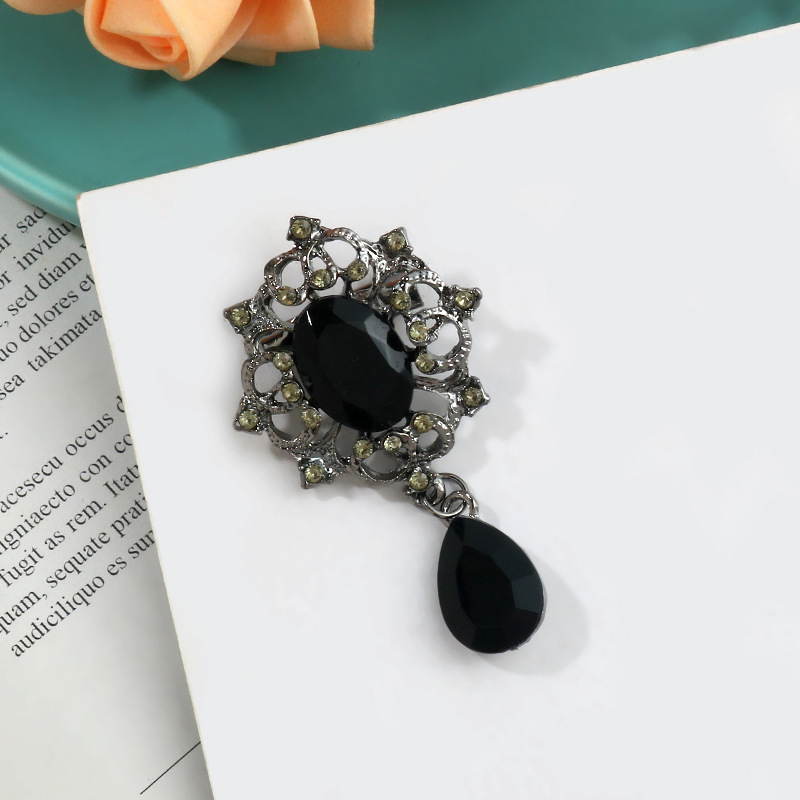 Fashion Retro Wild Drop Glass Drill Brooch Black - Shop at LoveMi