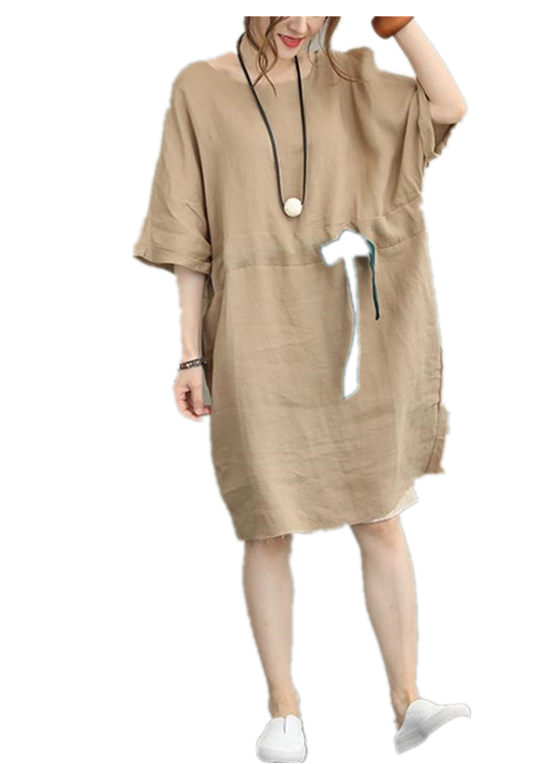 Women's loose plain cotton and linen personality dress