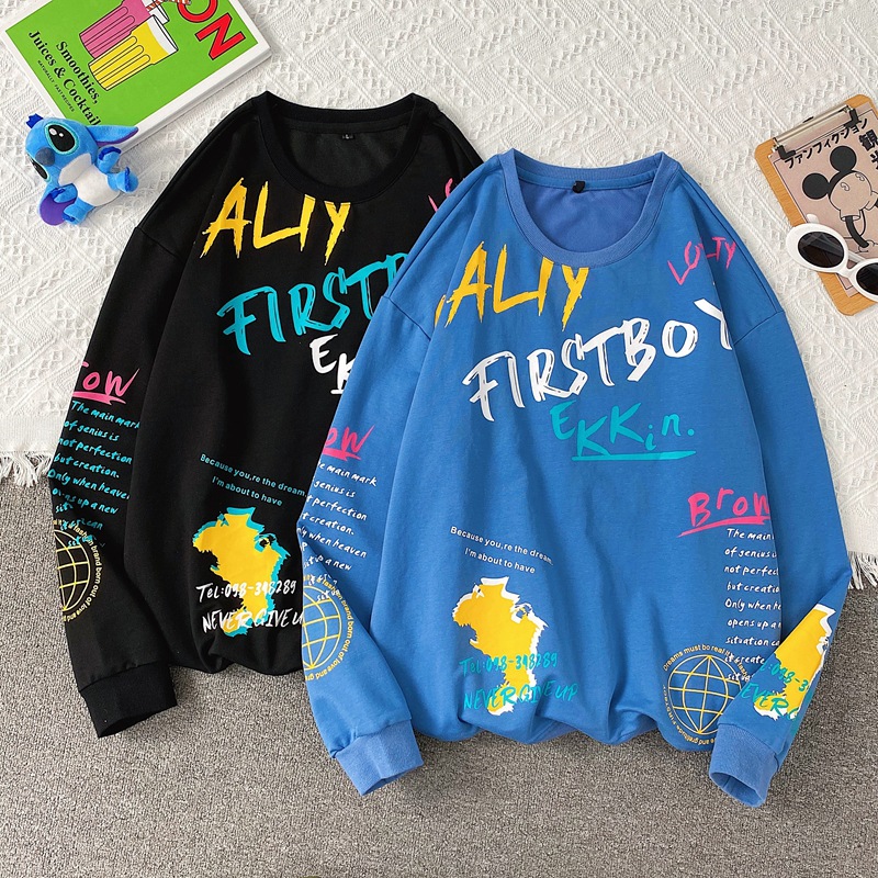 Hong Kong Style Graffiti Printed Round Collar Sweater