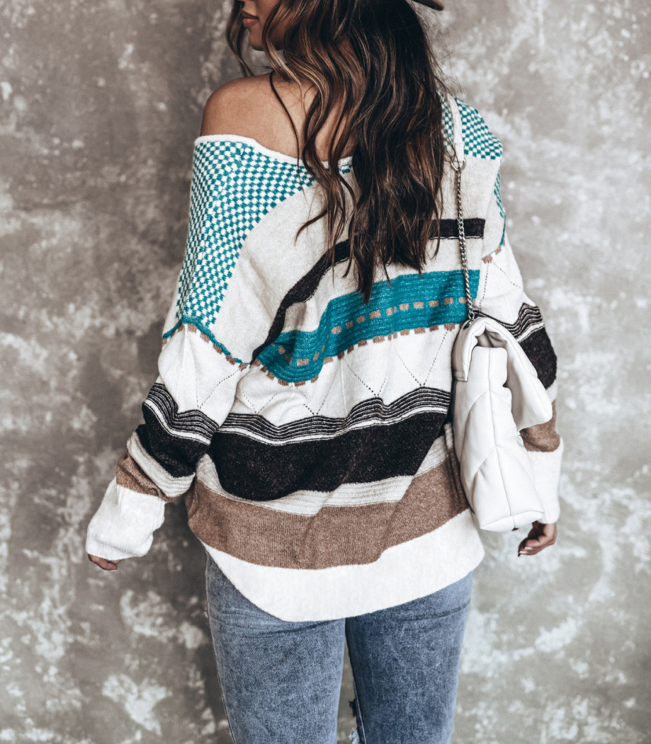 Fashion Casual Printed V-Neck Long Sleeve Top