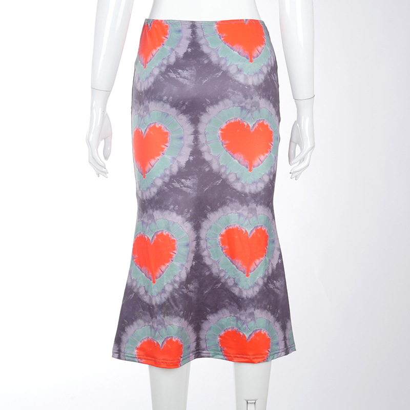 Spring New Love Printing Casual Bag Hip Half-Length Low-Waist Long Skirt