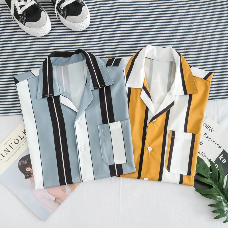 Short Sleeve Men's Youth Stripe Casual Shirt