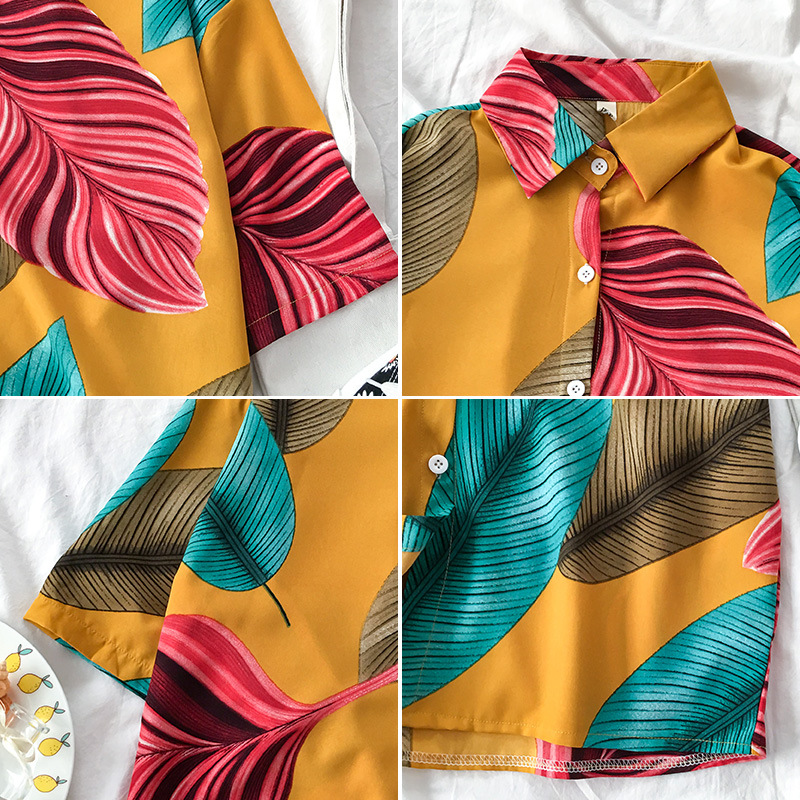 Shirt Print Women's Retro Hong Kong Style Short Sleeve