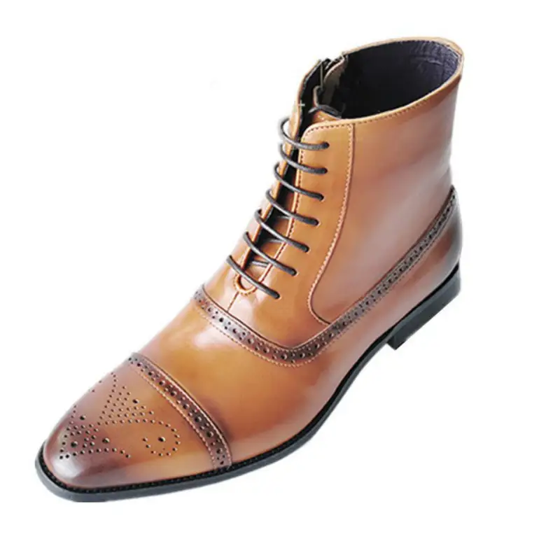 Carved Casual Plus Size High-Top Men's Leather Boots