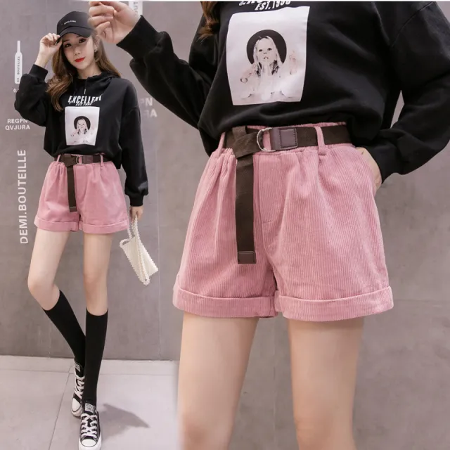 Shorts Women's High Waist Loose A line Wide Leg Wear 5 piece Flannel Pants Pink - Shop at LoveMi