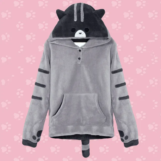 Japanese Cute Cat Backyard Sweater And Hoodie Grey - Shop at LoveMi