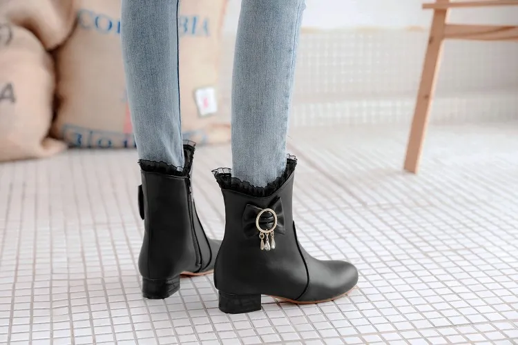 All-match Square Heel Low Heel Women's Boots - Black