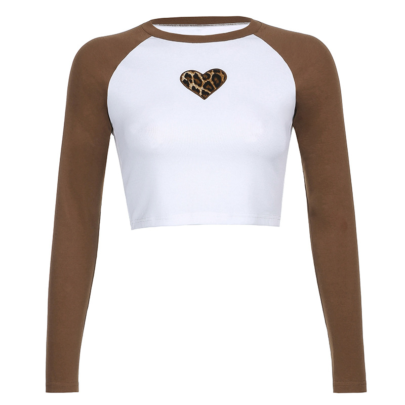 Leopard Heart Print Rotator Sleeve Slim T-Shirt