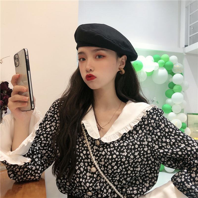 Floral Shirt Loose Wood Ears V-neck Flared Long Sleeves