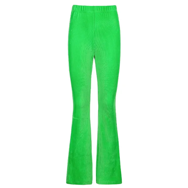 Ladies Stretch Corduroy Micro Flared Casual Pants Green - Shop at LoveMi